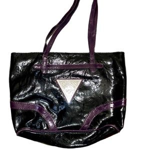 GUESS Paten-leather Rhinestone Black and Purple Shoulder Bag